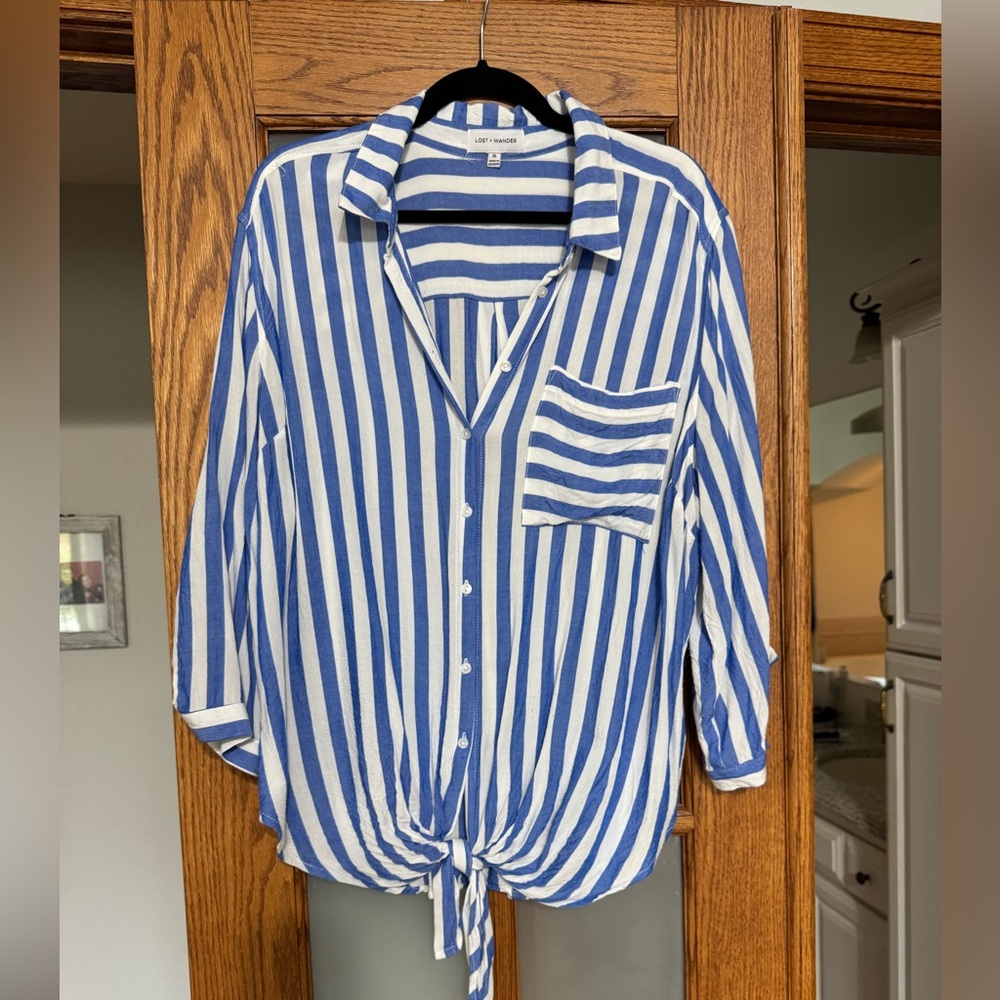 Lost + Wander Blue and White Striped Top